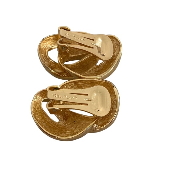 Christian Dior 80s clip on gold tone interlocking links Vintage - Picture 8 of 12
